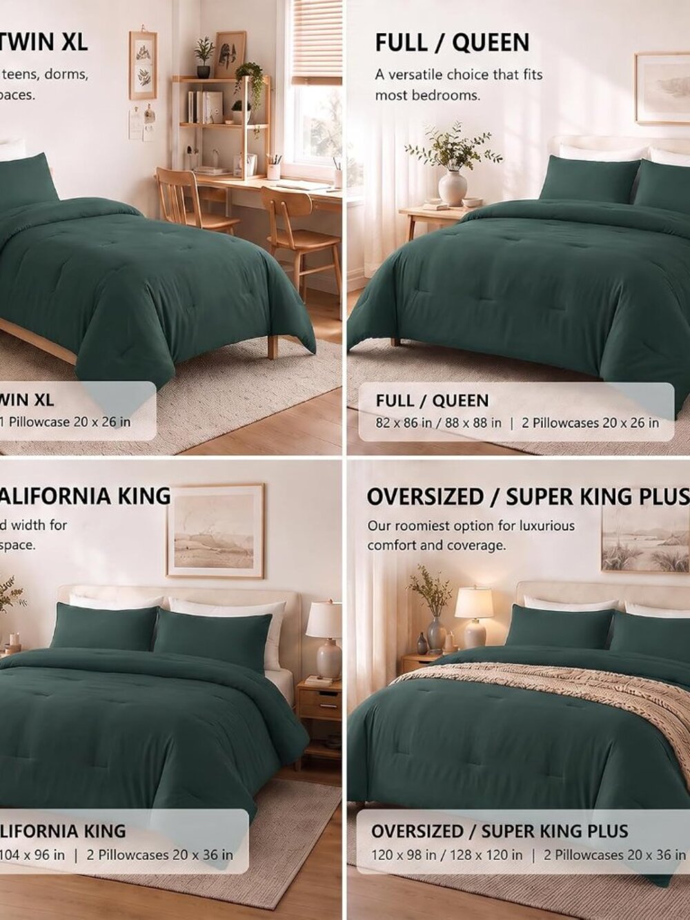 Queen Comforter Set, 3 Pieces Down Alternative Bedding Forest Green - Picture 7 of 9